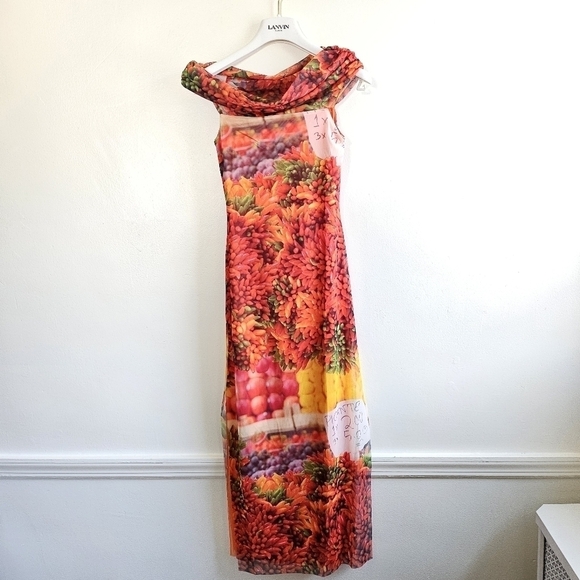 New Zara Picante All Over Print Over The Shoulder Tulle Maxi Dress NWT Small - Picture 7 of 12